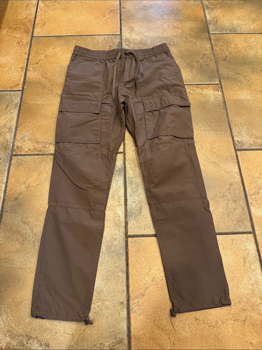 Men's Cargo Trousers in Dark Brown with Drawstring Waist